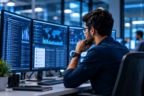Enterprise data specialist reviewing operational dashboards
